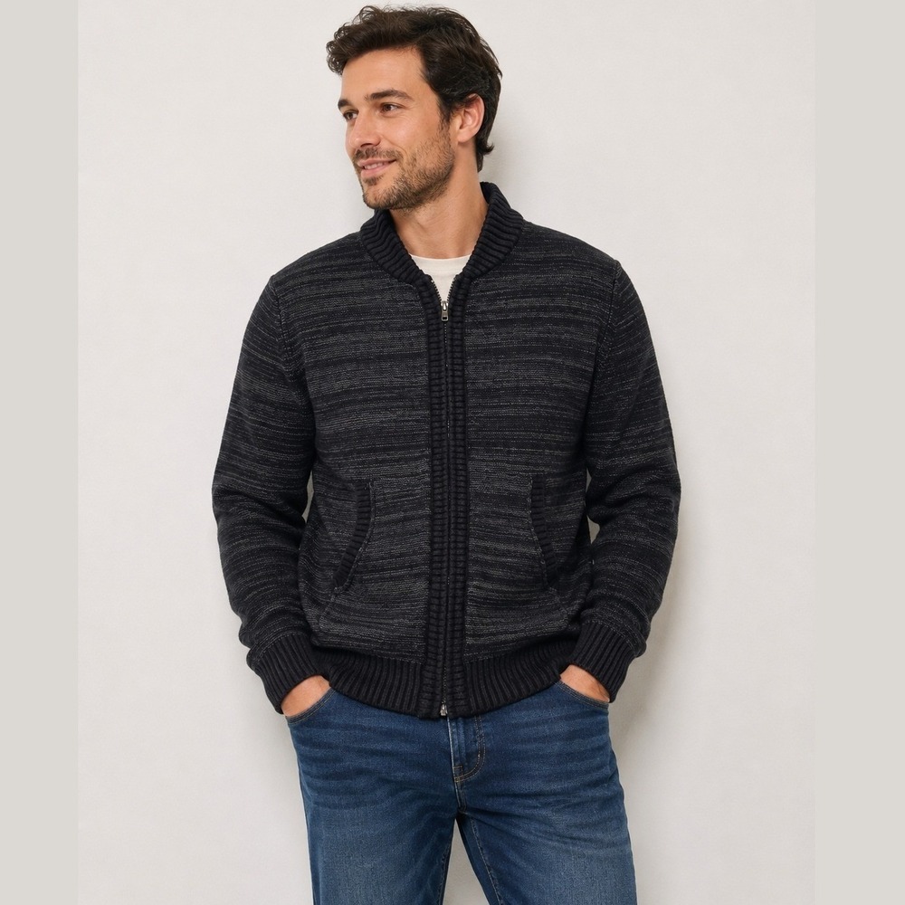 American Rag CIE Men's Black Gray Full Zip Cotton Sweater Jacket - Picture 2 of 6